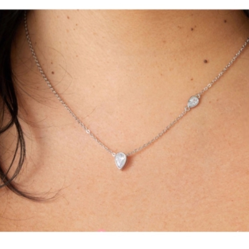 Kenneth Jay Lane Elegant Silver Teardrop Pendant Necklace